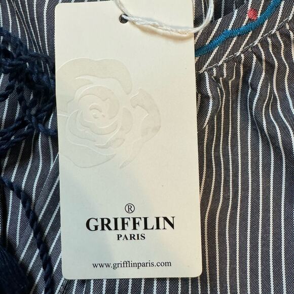 Grifflin Paris Black White Striped Embroidered Sleeve Tunic Dress Size Small - Picture 13 of 13